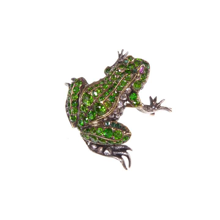 Diamond and demantoid garnet frog brooch